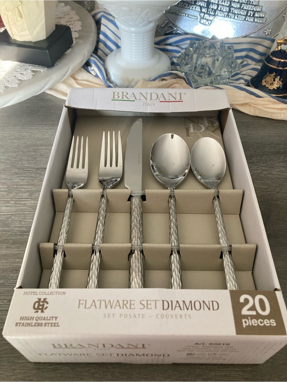 Brandani Italy Flatware Set Diamond Stainless Steel Silverware